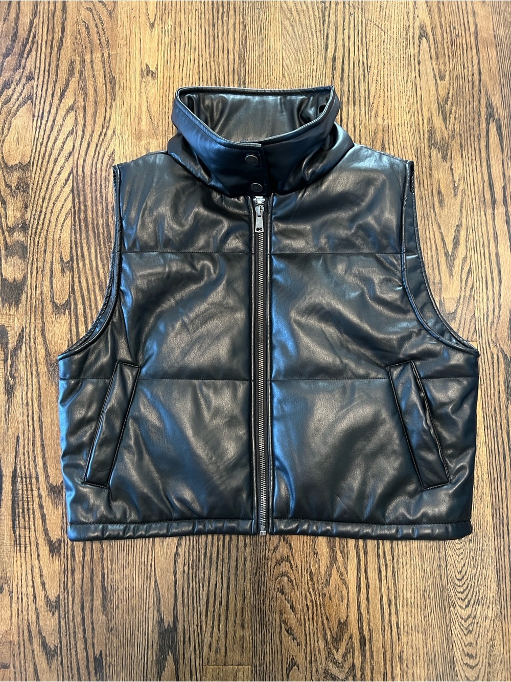 Anthropologie Black Faux Leather Puffer Vest